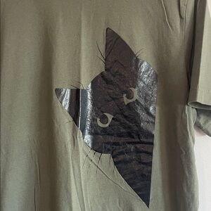 Adult Large Forest Green Graphic Tee with Cat